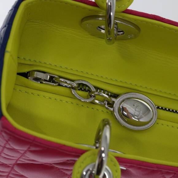 DIOR Lady DIOR Canage Hand Bag Lamb Skin Blue Pink - Picture 9 of 14